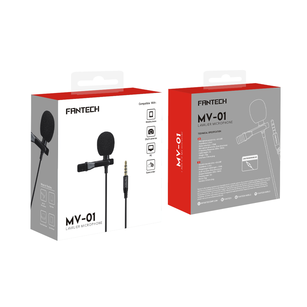 Fantech Mic Clip On MV01 Lavalier Microphone - Fantech Indonesia